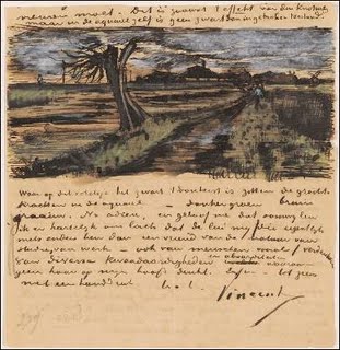 carta manuscrita de Van Gogh con dibujos.