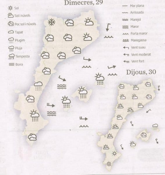 Su sección del tiempo con el mapa de la gran nación catalana o Países Catalanes integrando en ella una buena parte de Aragón.